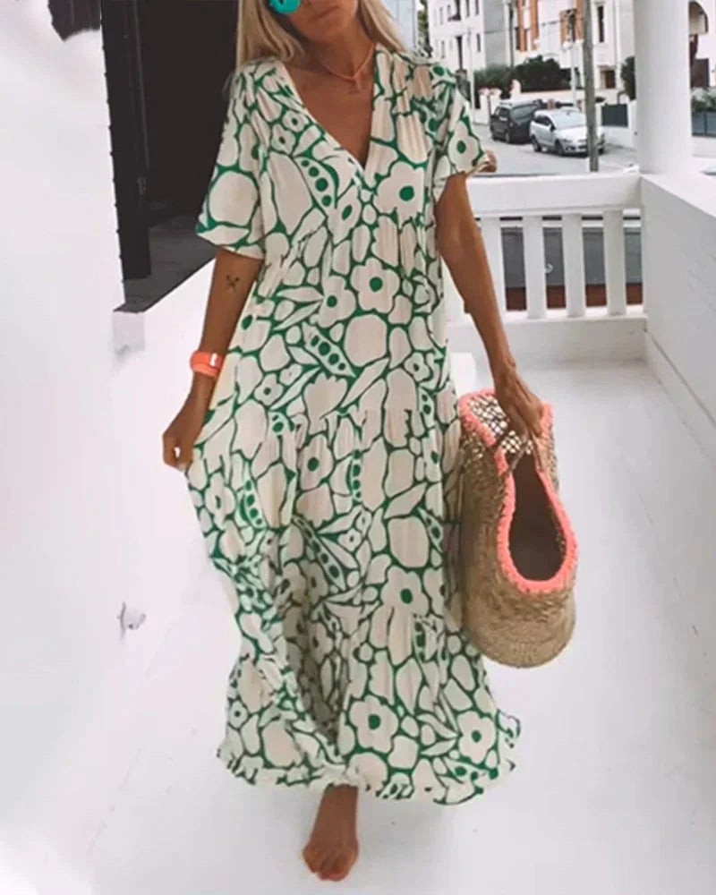 Christine™ | Long Summer Dress with Flowing Cut & Elegant Graphic Pattern