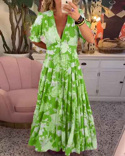 Carine™ | V-Neck Floral Print Dress with Pockets