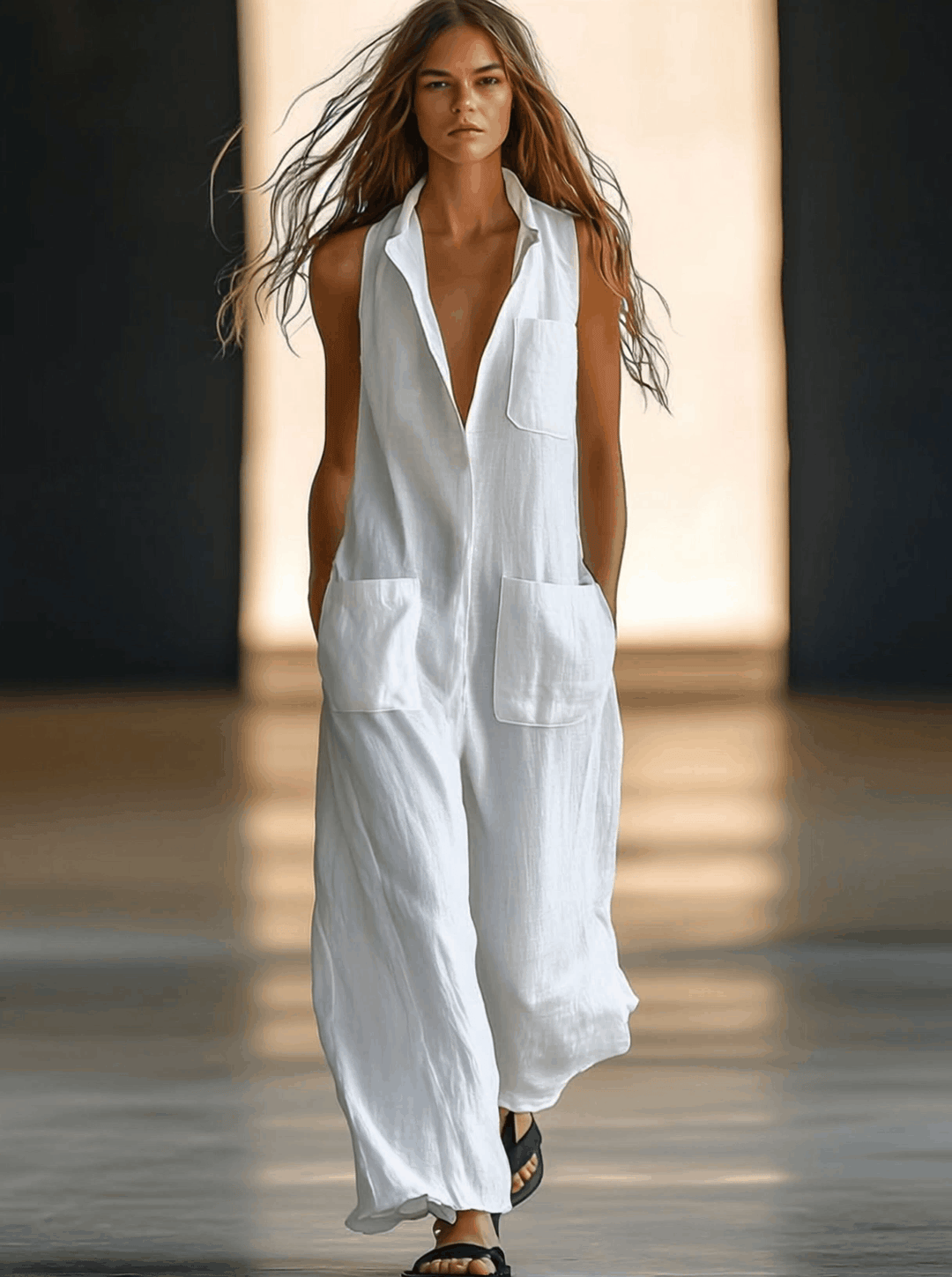 Zina™ | White Retro Loose Casual Jumpsuit
