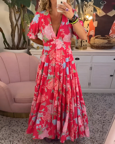 Carine™ | V-Neck Floral Print Dress with Pockets