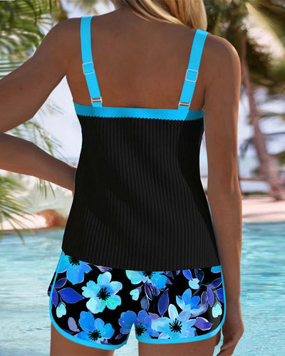 Sophie – Black Tankini with Flowers and Beach Shorts | Last Day 80% Off!