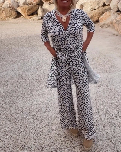 Anne™ | Vintage Printed Set with Lapels and Buttons