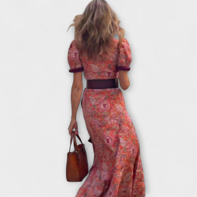 Lora™ | Elegant Pink Maxi Dress with Short Sleeves