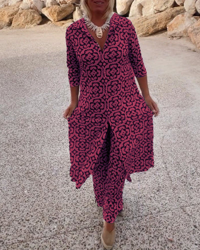 Anne™ | Vintage Printed Set with Lapels and Buttons