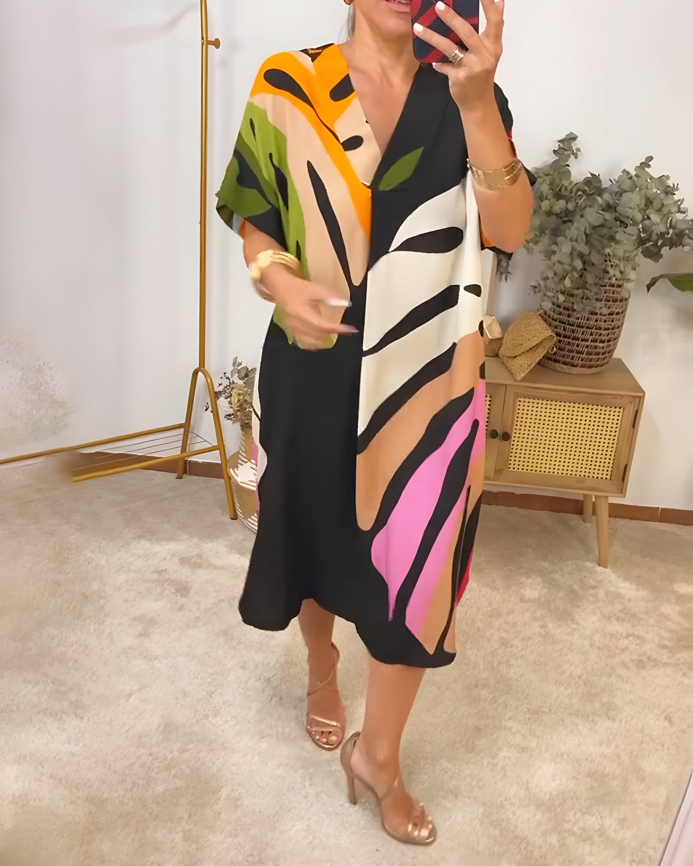 Roos™ | Casual Dress with Colourful Leaf Print