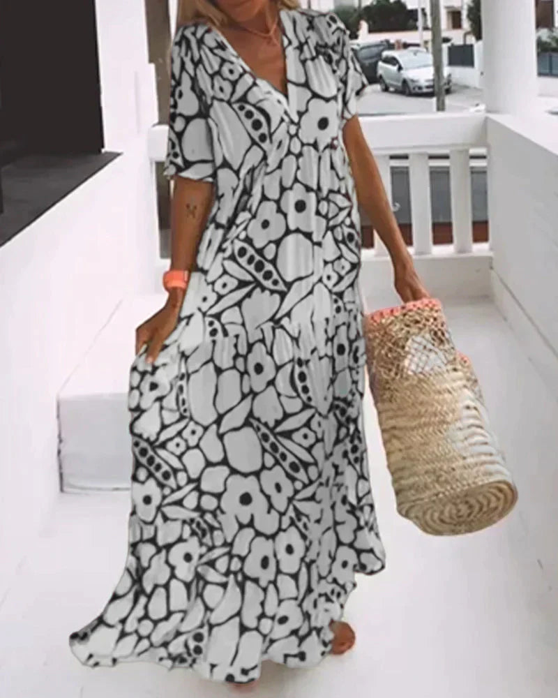 Christine™ | Long Summer Dress with Flowing Cut & Elegant Graphic Pattern