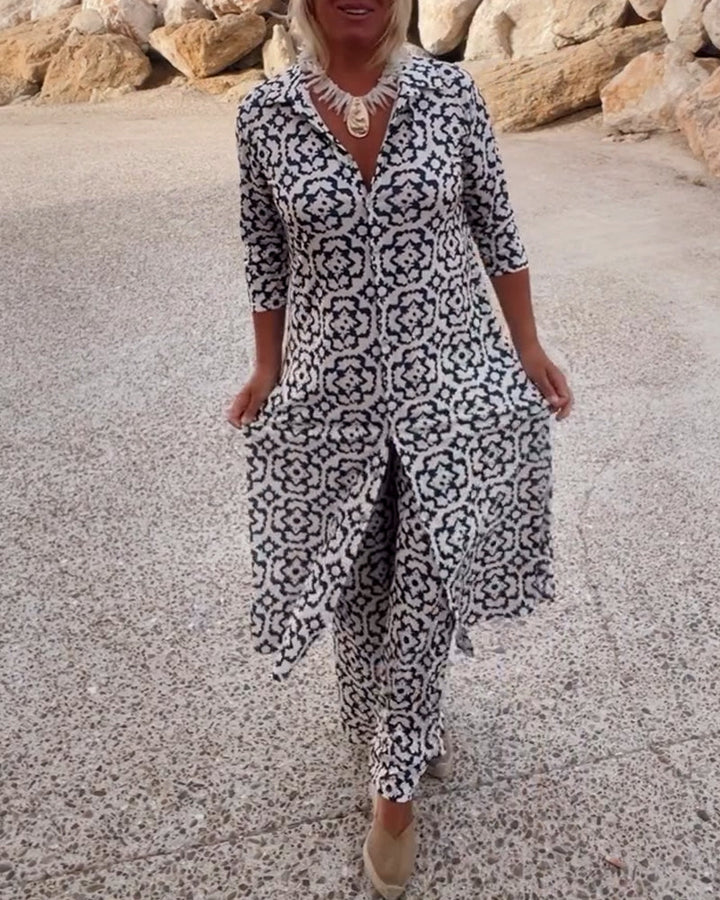 Anne™ - Vintage Printed Set with Lapels and Buttons