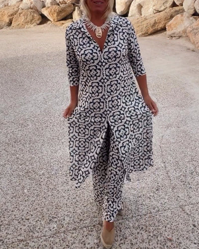 Anne™ | Vintage Printed Set with Lapels and Buttons