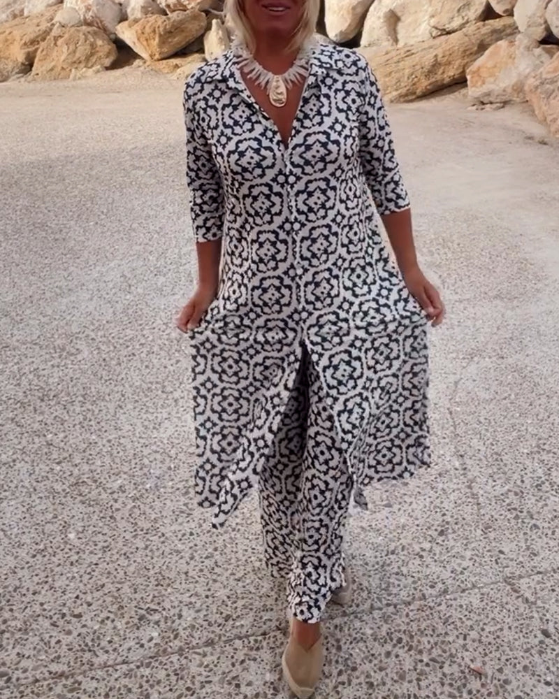 Anne™ - Vintage Printed Set with Lapels and Buttons
