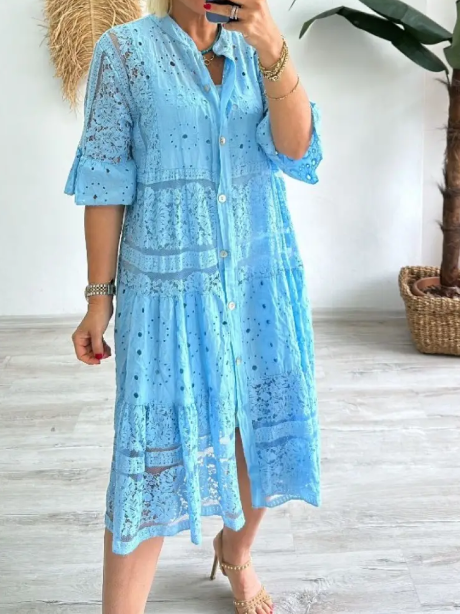 Selina™ | Embroided Dress with Button Closure