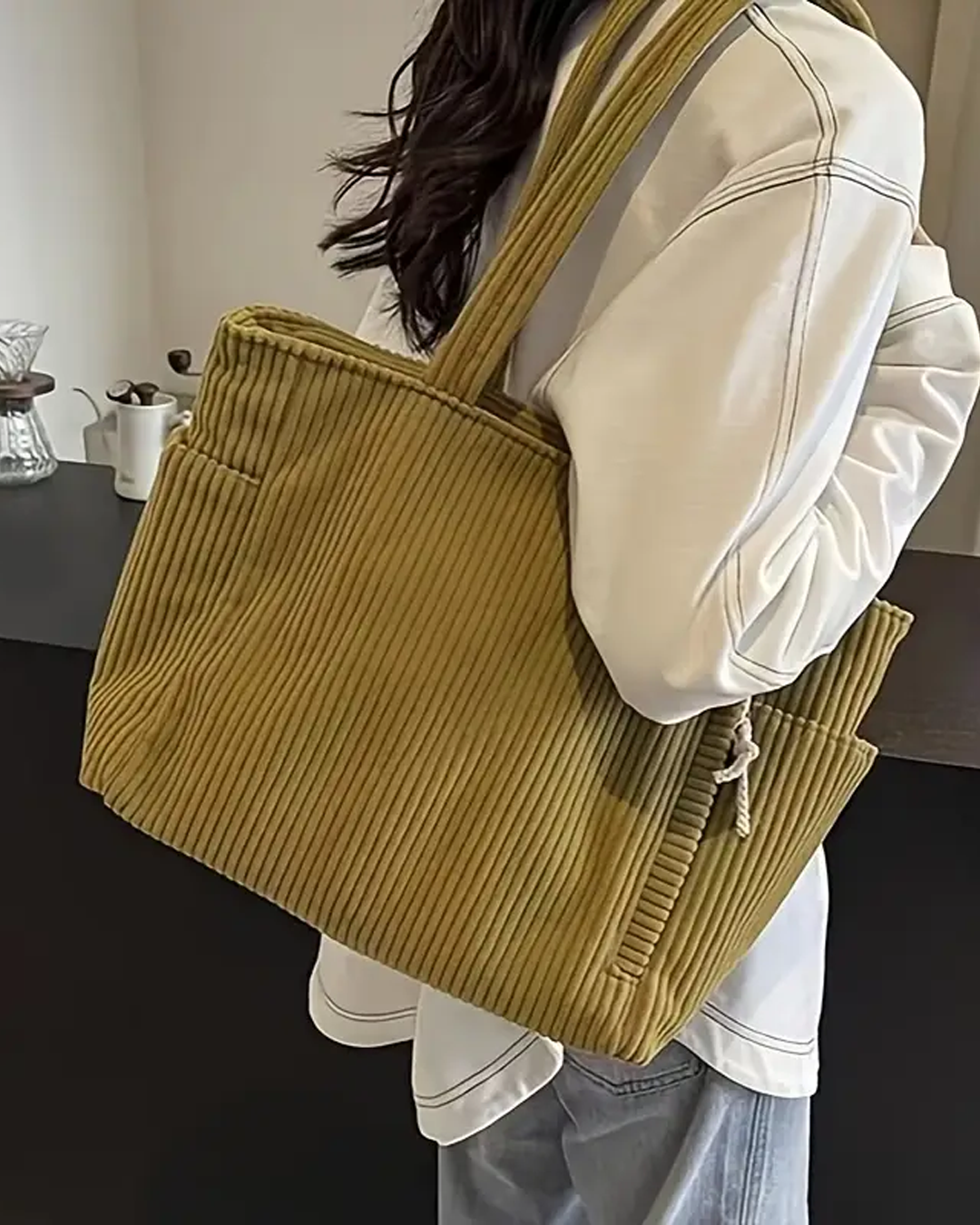 Tilda™ | Ribbed Tote Bag with Drawstring Detail