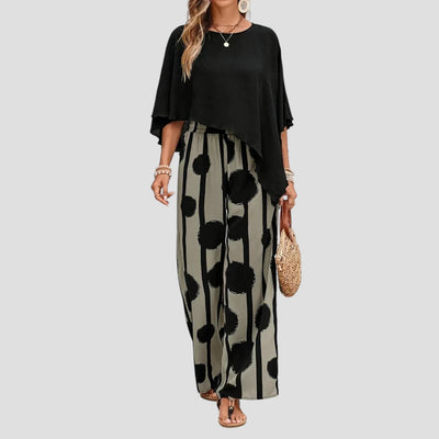 Milavie™ | Stylish Set with Asymmetric Top & Printed Trousers