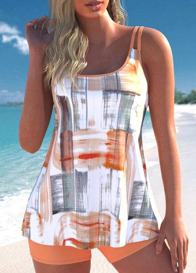 Light Tropical Plant Print Tankini Set Blue | Last Day 80% Off!