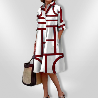 Helena™ | Midi Dress with Geometric Pattern