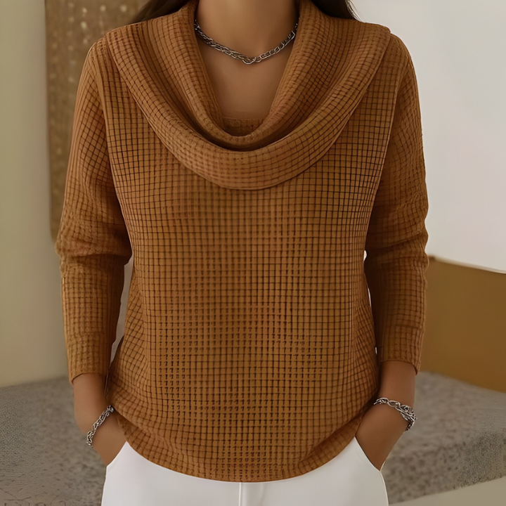 Amber™ | Warm Waffle-Knit Sweater with an Elegant Cowl Neck