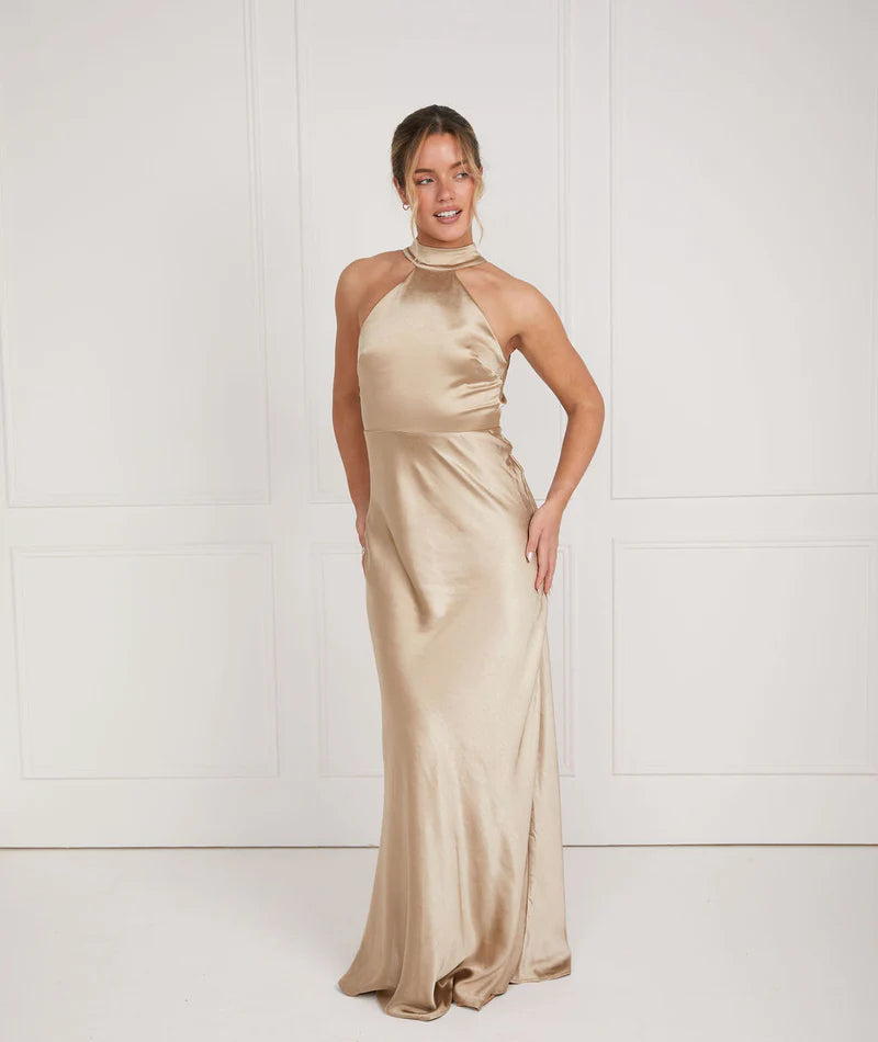 Gigi™ | Halter Neck Satin Bridesmaid Dress