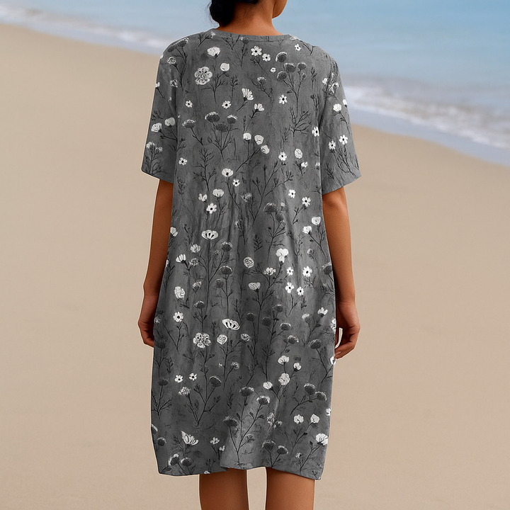 Dalia™ | Dark Gray Dress with White Flowers