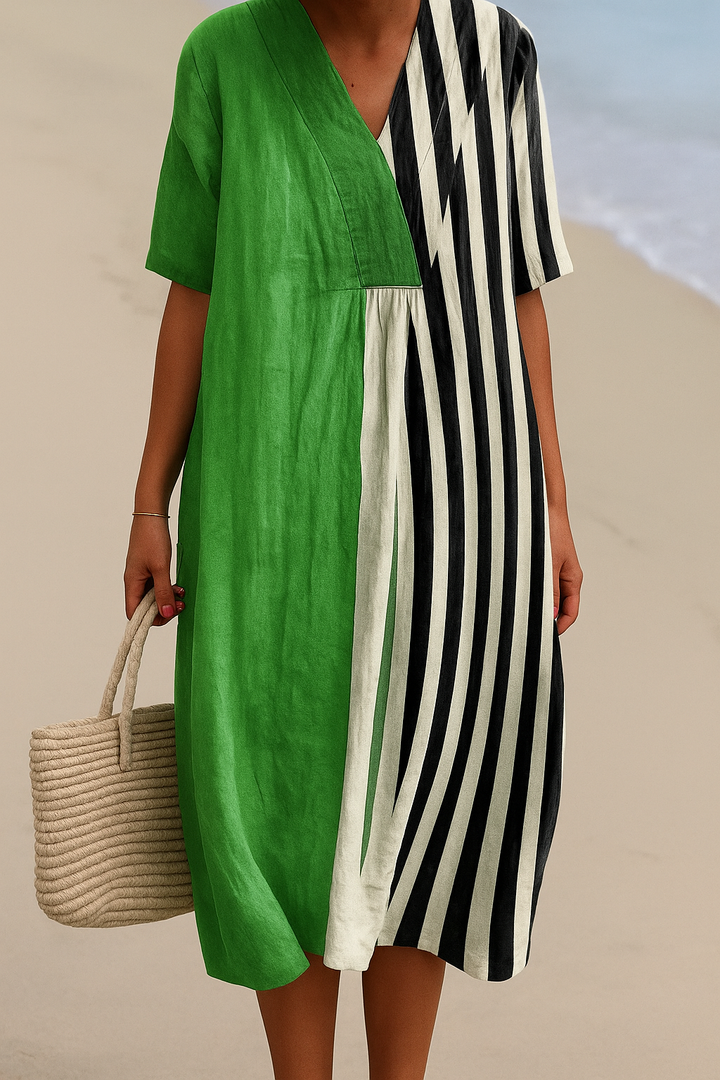 Iris™ | Bright Green Dress with Black Stripes
