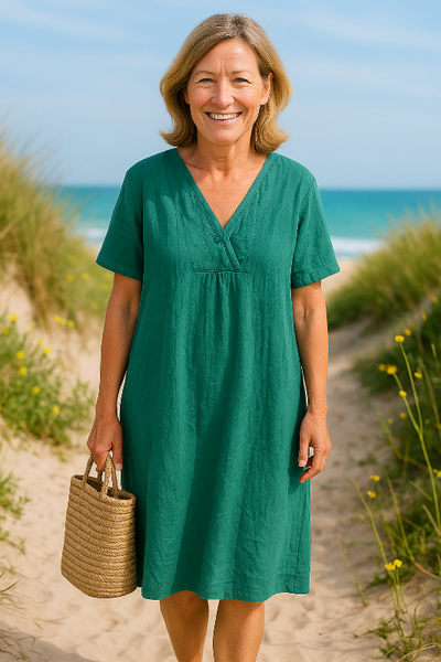 Azzura ™ | Short-Sleeved Dress in Cotton & Linen