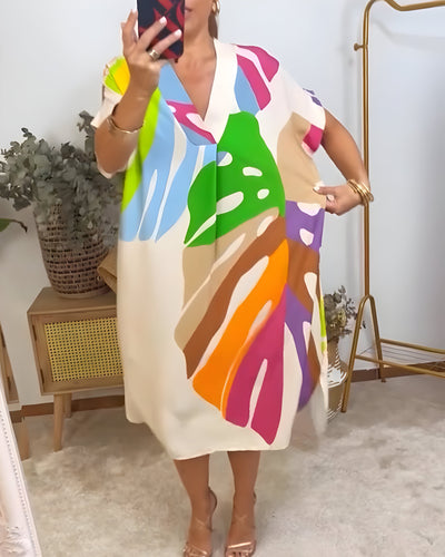 Roos™ | Casual Dress with Colourful Leaf Print