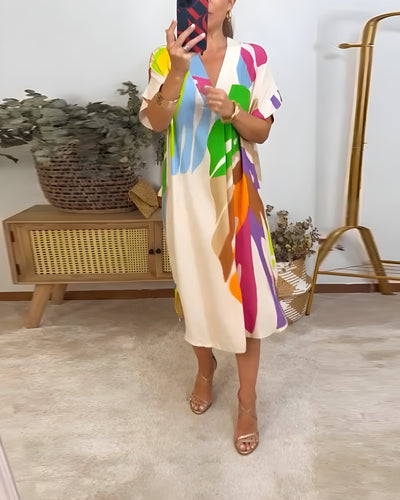 Roos™ | Casual Dress with Colourful Leaf Print