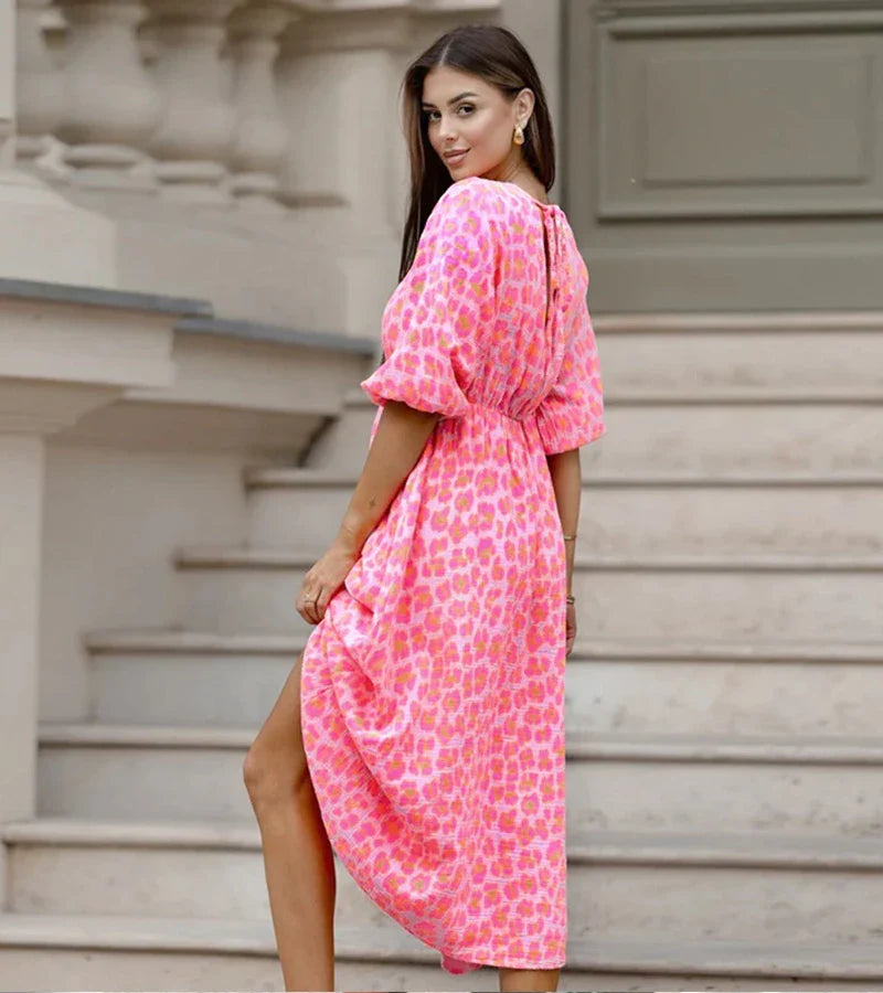 Sala™ | Long Printed Dress with V-Neckline