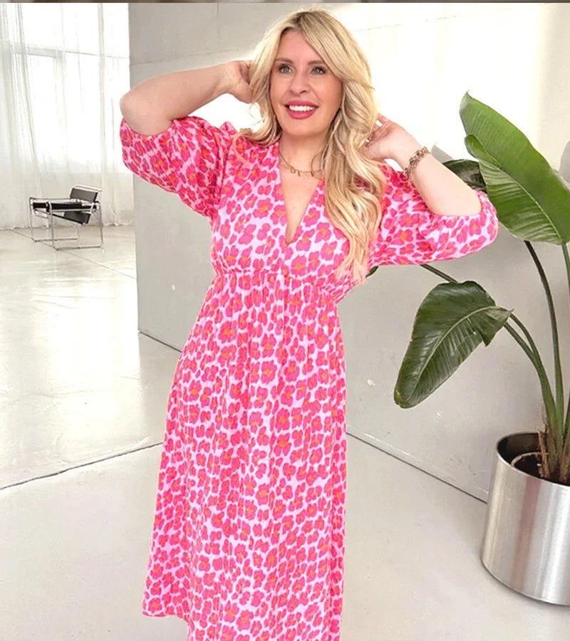 Sala™ | Long Printed Dress with V-Neckline
