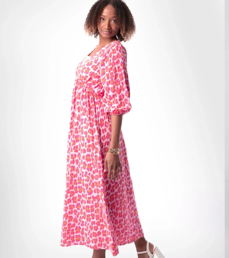 Sala™ | Long Printed Dress with V-Neckline