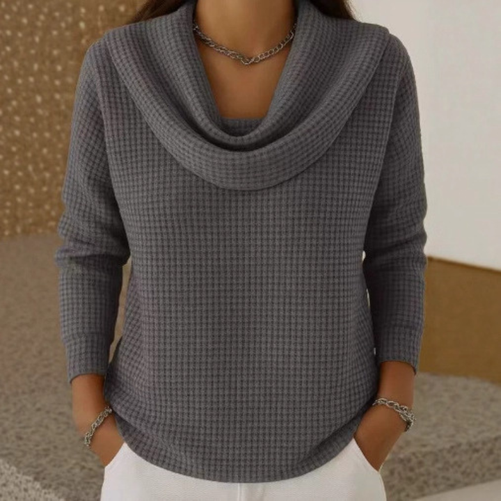 Amber™ | Warm Waffle-Knit Sweater with an Elegant Cowl Neck