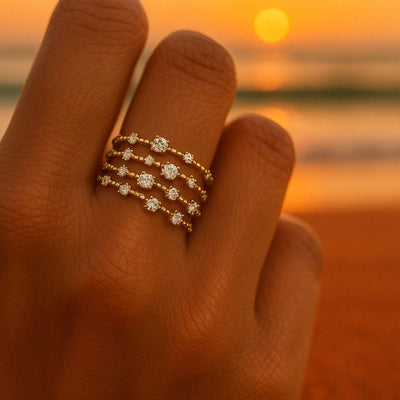 Golden Pelagia Ring with Small Diamonds
