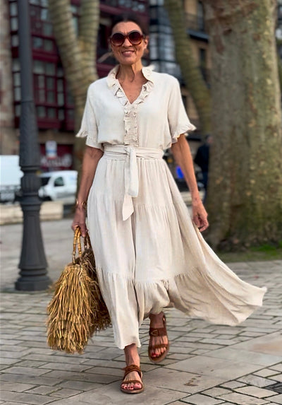 Igone™ | Loose Beige Linen Dress