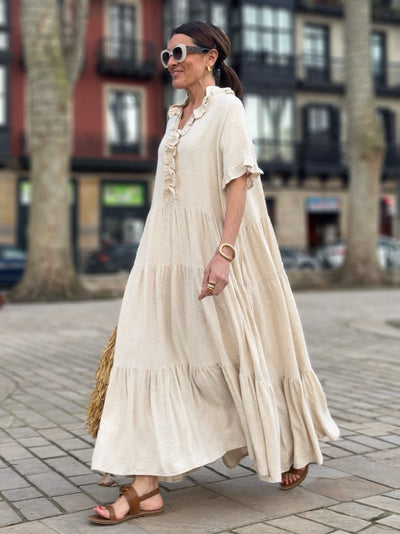 Igone™ | Loose Beige Linen Dress