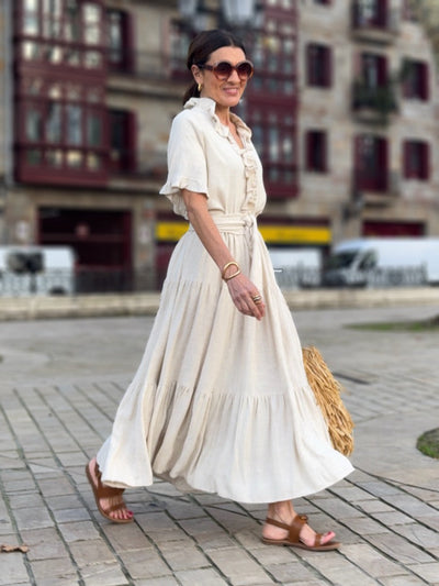Igone™ | Loose Beige Linen Dress
