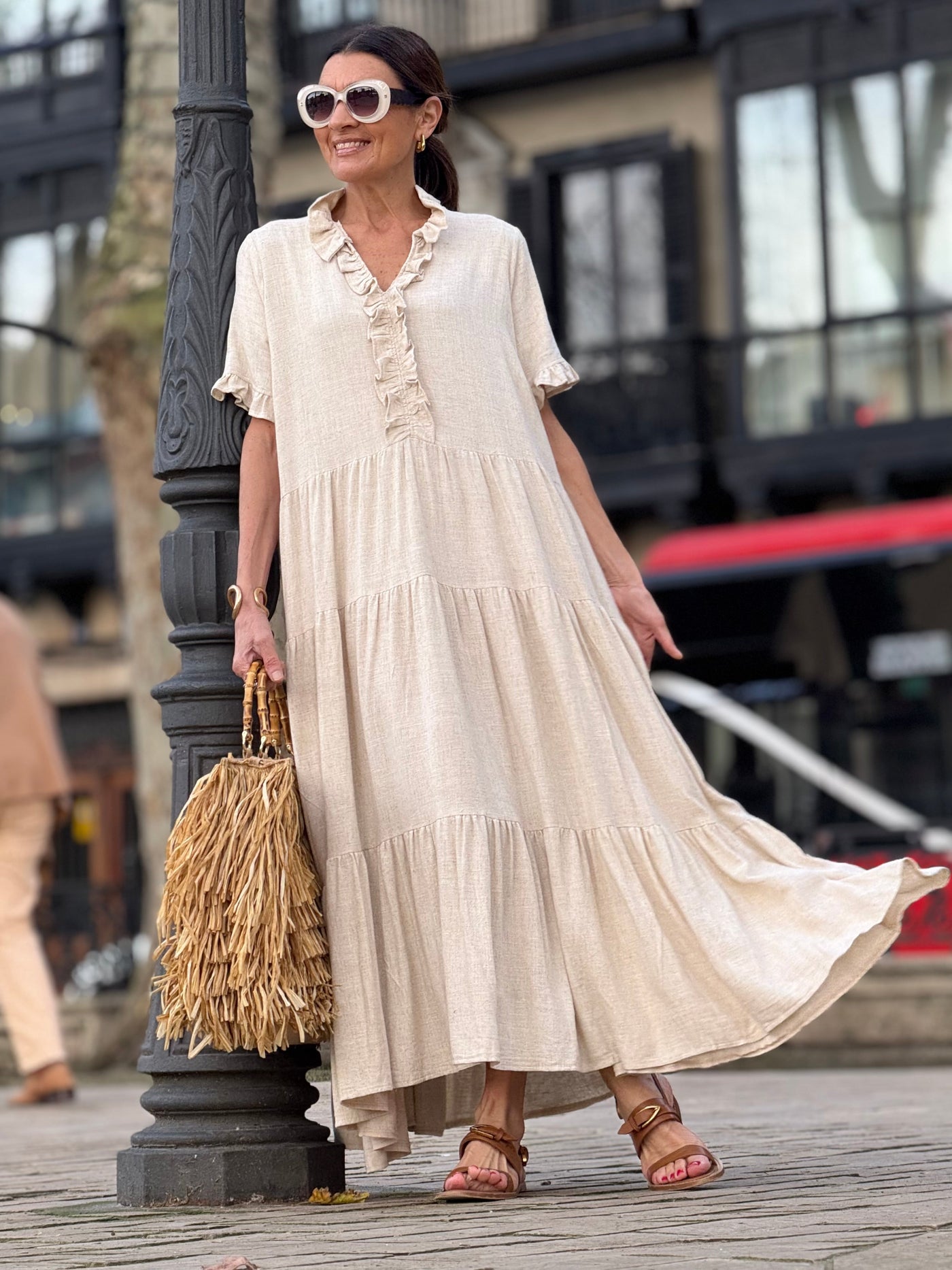 Igone™ | Loose Beige Linen Dress