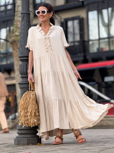 Igone™ | Loose Beige Linen Dress