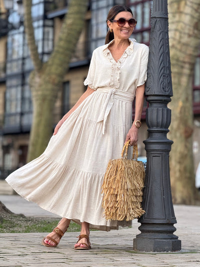Igone™ | Loose Beige Linen Dress