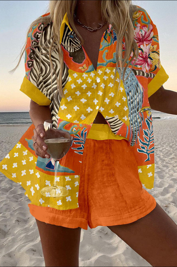 Short Printed Linen Set Polka Dots