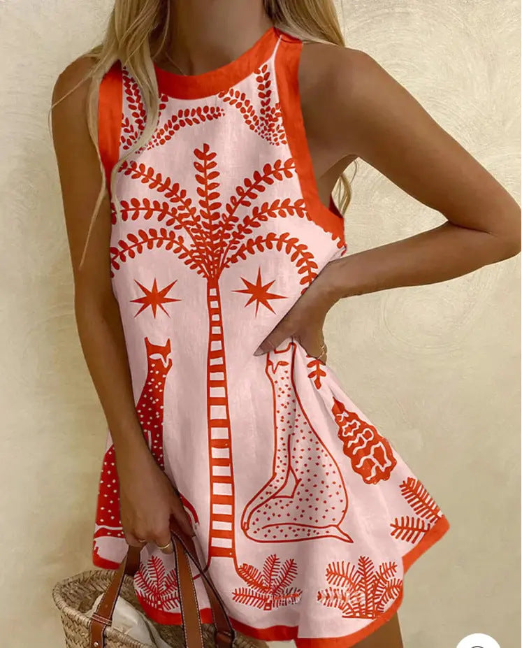 Mini dress with palm print