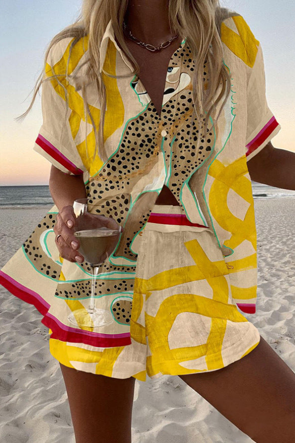 Short Linen Set Cheetah Print