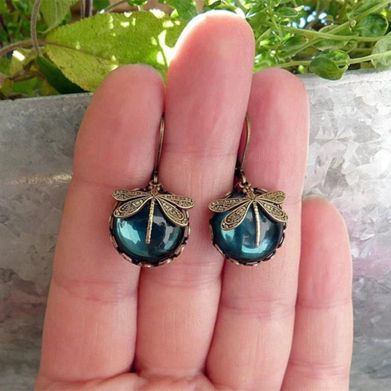 Dragonfly Earrings in Antique Gold