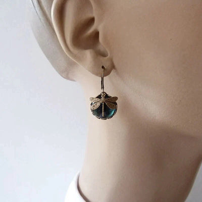 Dragonfly Earrings in Antique Gold