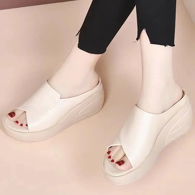 Open Toe Sexy Solid Thick Sole Slope Heel Slippers for Women Outwear Comfortable Platform Women's Single Shoes