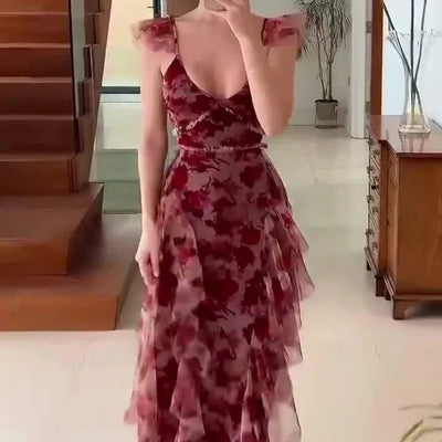 Flera™ | Elegant Floral Ruffled Dress
