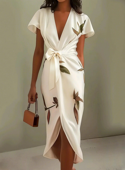 Payton™ | Elegant White Satin Midi Dress
