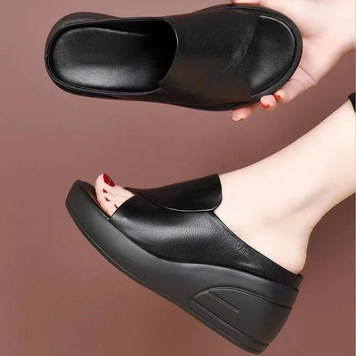 Open Toe Sexy Solid Thick Sole Slope Heel Slippers for Women Outwear Comfortable Platform Women's Single Shoes