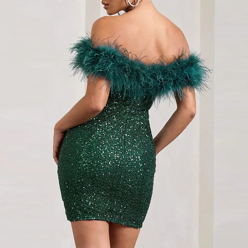 Rinna™ | Stylish Off-Shoulder Glitter Dress