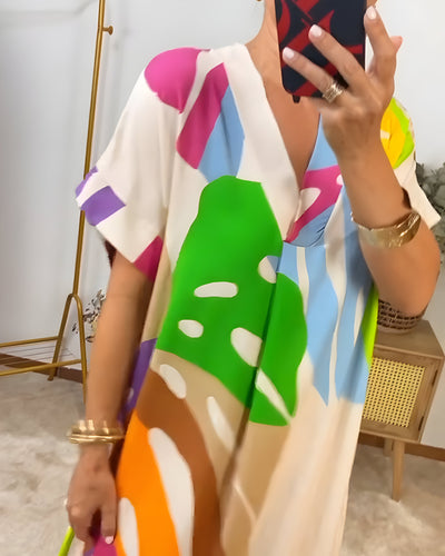 Roos™ | Casual Dress with Colourful Leaf Print