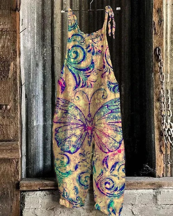 Vintage Women's Overalls with Butterfly Print - Comfort and Style for Every Occasion