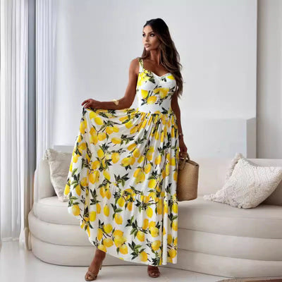 Nomii™ | Long Summer Dress With Lemon Print