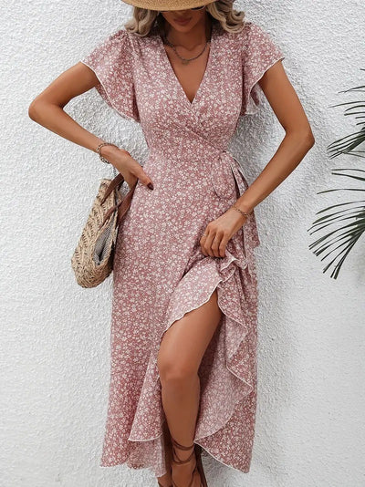 Myrthe™ - Pink With Print Long Ibiza Dress